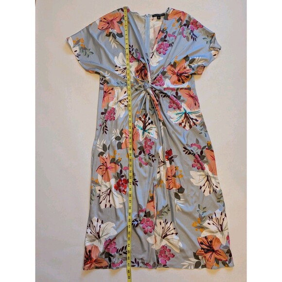 Boston Proper Sz 18 Floral Satin Sequin Kimono Dress Ethereal Feminine Glam - Picture 3 of 13